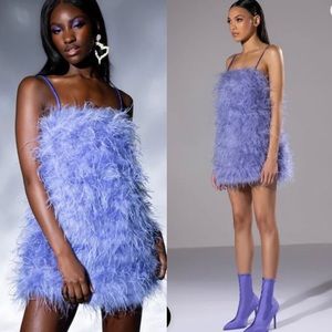 Strapless Feather Boa Mini Dress in Light Lavender Purple
